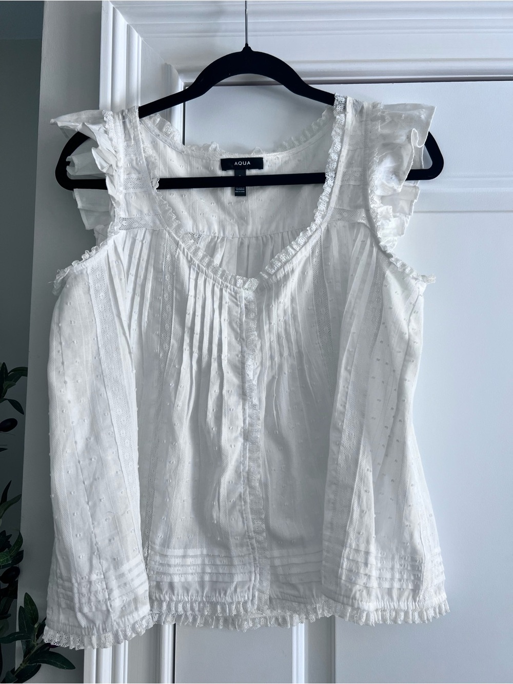 Aqua White Ruffle Sleeve Cotton Camisole Top